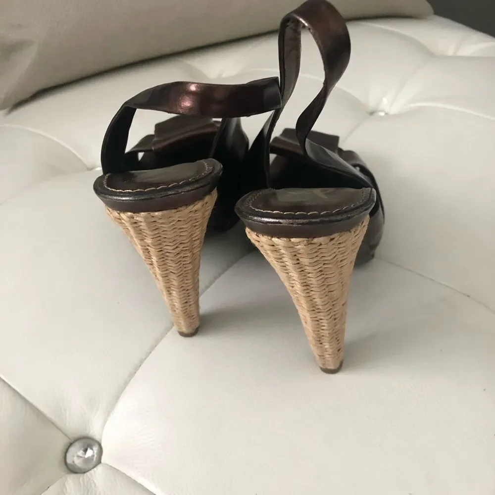 YSL Yves Saint Laurent metallic woven heels 61/2